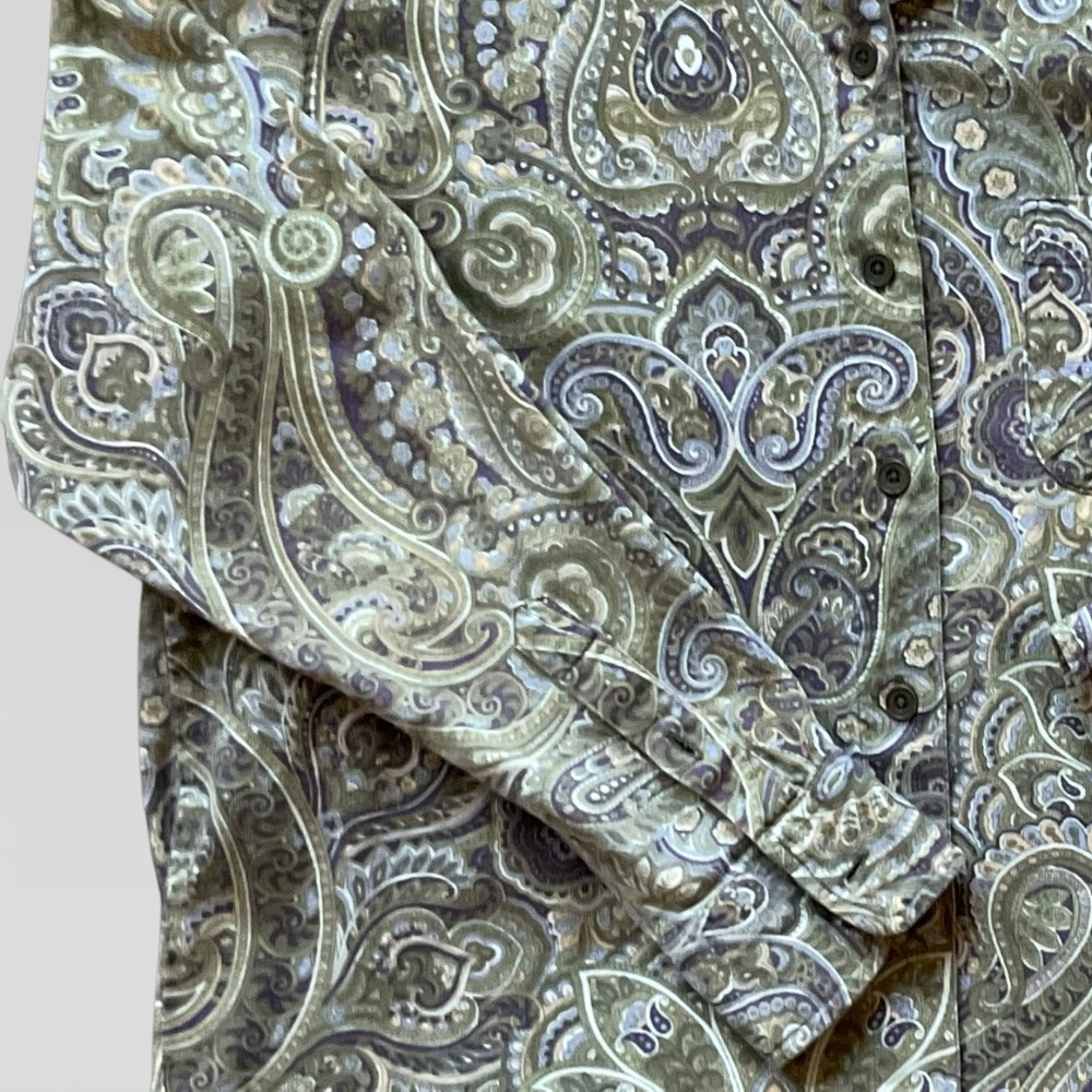 Krazy Kat Vintage Paisley Button Down Shirt Green Blue Purple Cotton Medium - Picture 7 of 10